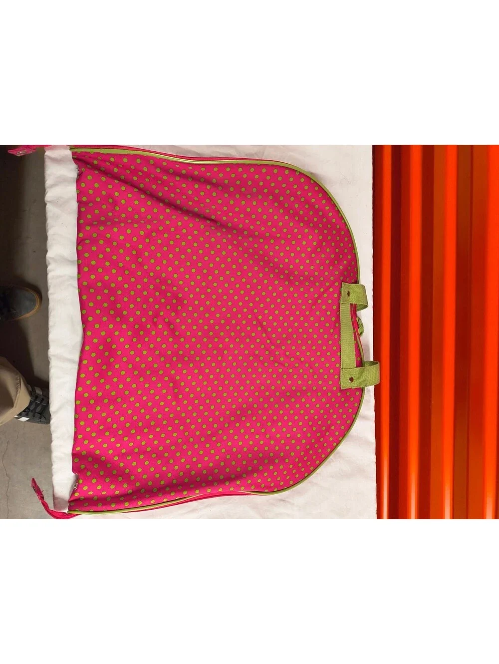 Pink and Green Polka Dot Garment Bag with Bow Accent